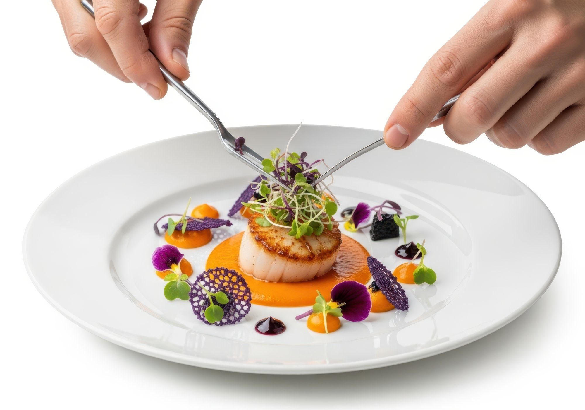 Chef che impiatta un piatto raffinato